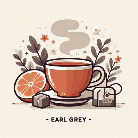 Cup of tea with tea bags and fruits. Vector illustration.のイラスト素材