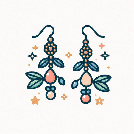 Hand drawn vector illustration of earrings with beads. Isolated objects on white background.のイラスト素材