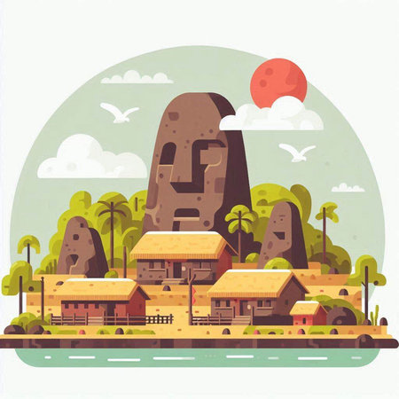 Ancient town. Vector illustration in flat style. Colorful background.のイラスト素材