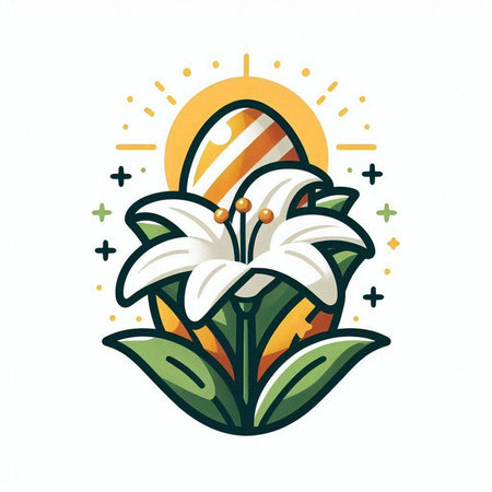 Easter egg with lily flower. Vector illustration in flat style.のイラスト素材
