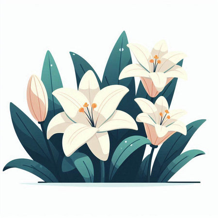 Bouquet of white lilies on a white background. Vector illustration.のイラスト素材