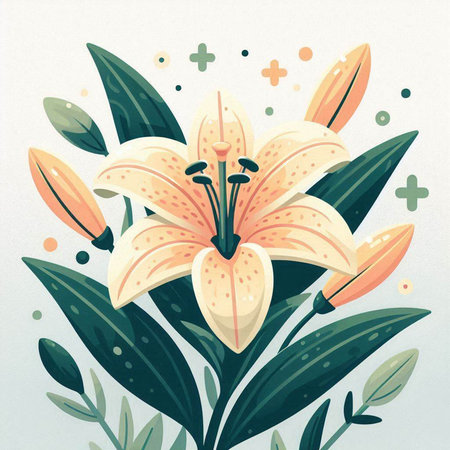 Lily flower with leaves. Floral card. Vector illustration.のイラスト素材