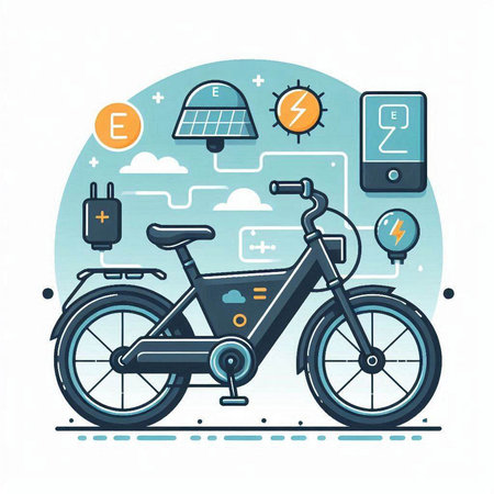 Vector illustration of electric bike on white background. Modern flat style design.のイラスト素材