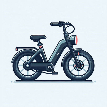 Modern chopper motorcycle. Vector illustration in a flat style on a blue background.のイラスト素材