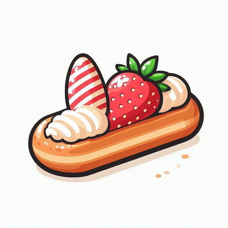 Strawberry and eclair on white background. Vector illustration.のイラスト素材