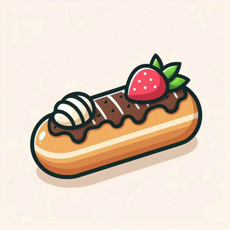 Chocolate eclair with strawberry, vector illustration, eps10のイラスト素材