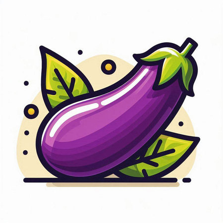 Eggplant with leaves. Vegetable icon. Vector illustration.のイラスト素材