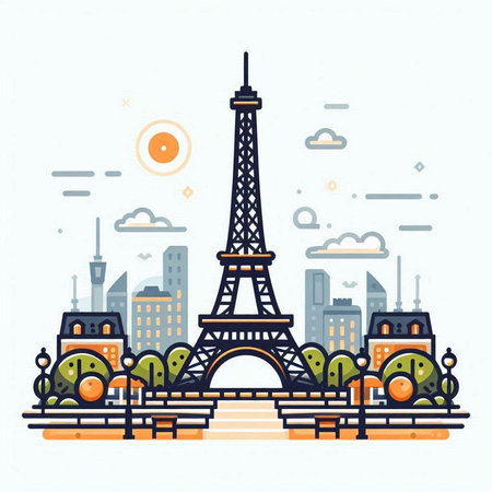 Eiffel Tower, Paris, France. Vector illustration in flat styleのイラスト素材