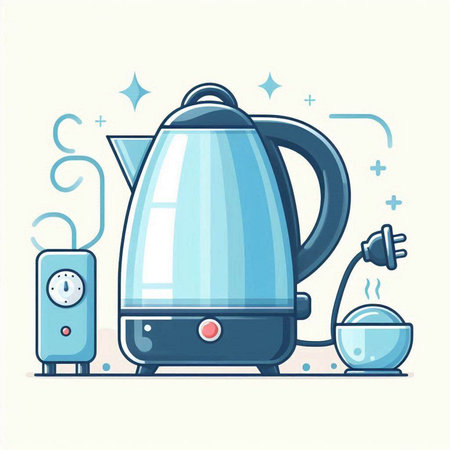 Electric kettle and coffee maker. Vector illustration in flat cartoon style.のイラスト素材