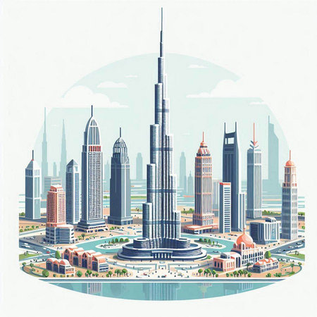 Dubai, United Arab Emirates. City skyline. Vector illustration.のイラスト素材