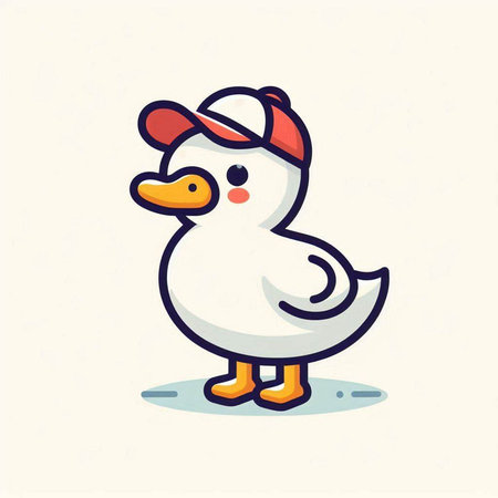 Cute cartoon duck. Vector illustration on white background. Flat style.のイラスト素材