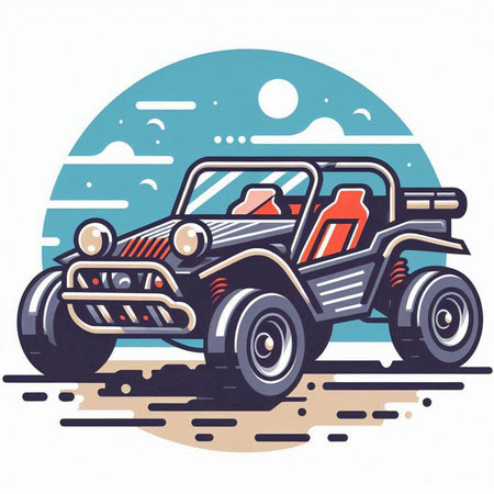 Off-road vehicle on the road. Vector illustration in retro style.のイラスト素材