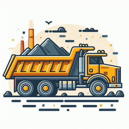 Dump truck with pile of coal. Flat style vector illustration.のイラスト素材