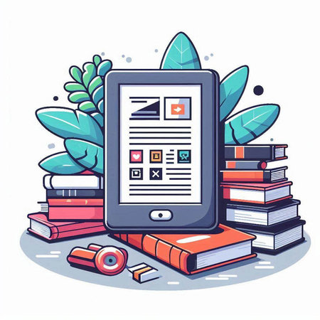 Tablet and books. Online education concept. Vector illustration in flat styleのイラスト素材