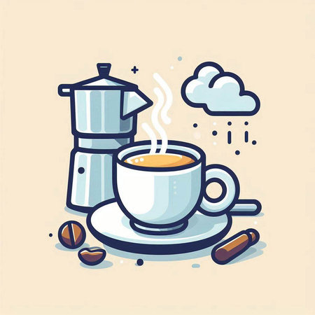 Cup of coffee and coffee pot. Vector illustration in flat styleのイラスト素材