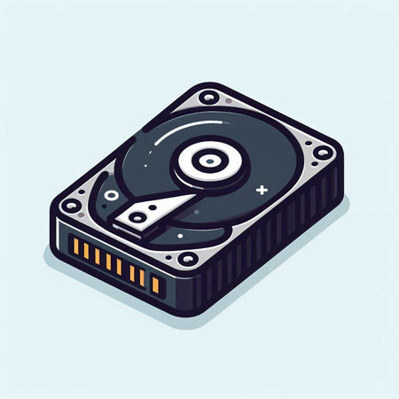 Hard disk drive isometric icon. Vector illustration isolated on blue background.のイラスト素材