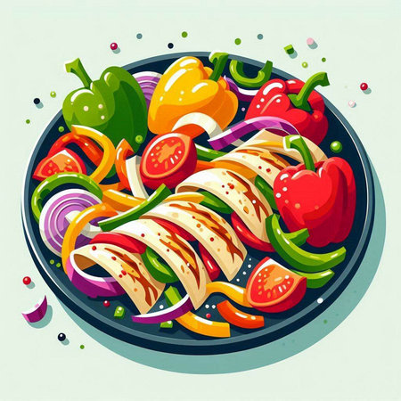Vegetable salad on a plate. Vector illustration in cartoon style.のイラスト素材