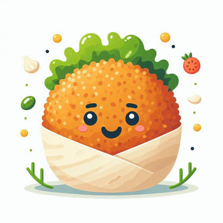 Cute kawaii fried chicken with lettuce. Vector illustration.のイラスト素材