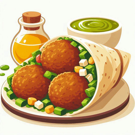 Tortilla with falafel and sauce. Vector illustration.のイラスト素材