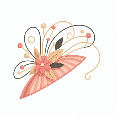 Illustration of a retro hat with floral ornament on a white backgroundのイラスト素材