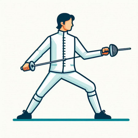 Fencing sport vector illustration. Man in fencing suit with sword.のイラスト素材
