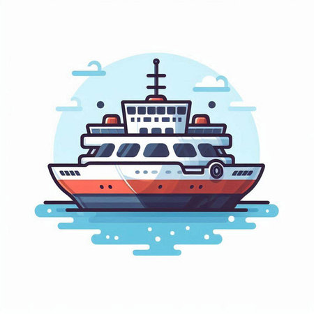 Cruise ship. Vector illustration in flat cartoon style on white background.のイラスト素材