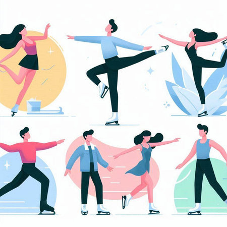 Dancing people. Set of vector illustrations in flat cartoon style.のイラスト素材