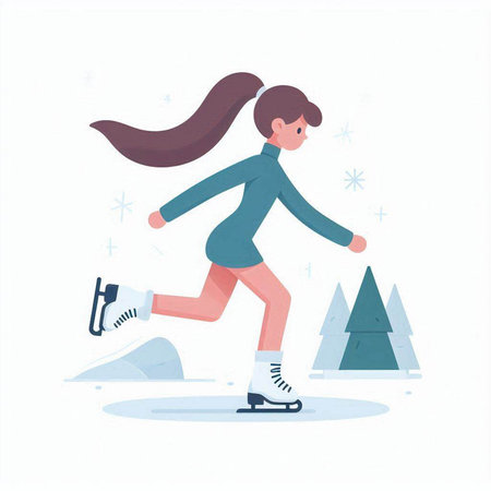 Winter sport. Woman skating on ice rink. Flat vector illustration.のイラスト素材