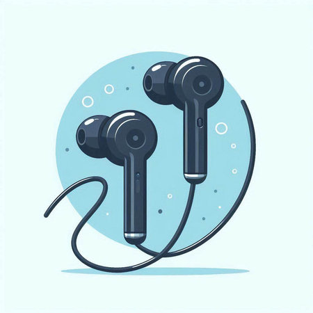 Earphones on blue background. Vector illustration in flat cartoon style.のイラスト素材
