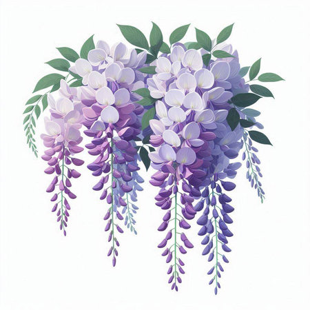 Wisteria flowers isolated on white background. Watercolor illustration.のイラスト素材