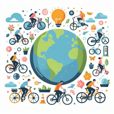 Flat design vector illustration concept of ecology, save the world and cyclingのイラスト素材