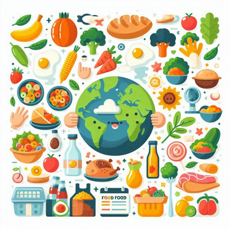 World food day concept with flat icons. Vector illustration in cartoon styleのイラスト素材