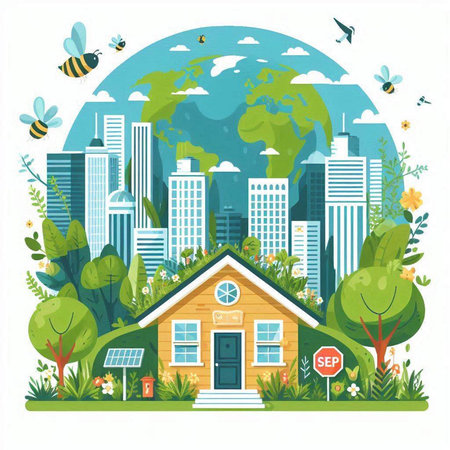 Ecology concept. Eco-friendly city. Flat style vector illustration.のイラスト素材