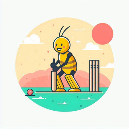 Cricket flat icon. Vector illustration of a cricket player.のイラスト素材