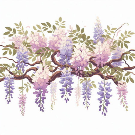 Wisteria flowers. Watercolor floral background. Vector illustration.のイラスト素材
