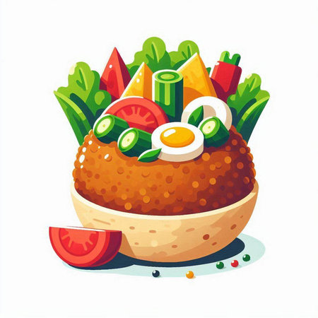 Vegetable salad in a bowl. Vector illustration on white background.のイラスト素材