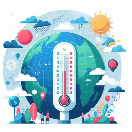 Global warming concept. Global warming, climate change and global warming. Vector illustrationのイラスト素材