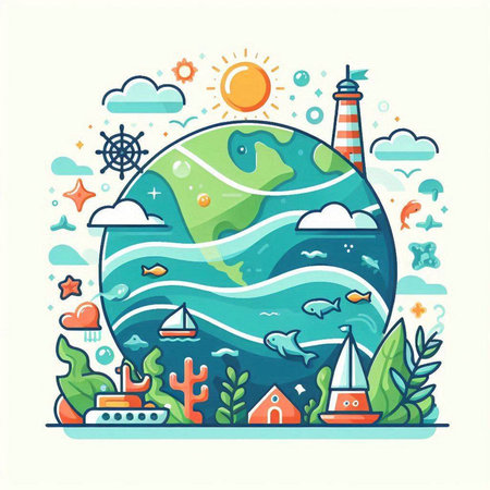 Vector illustration of the sea around the world. The concept of travel and adventure.のイラスト素材