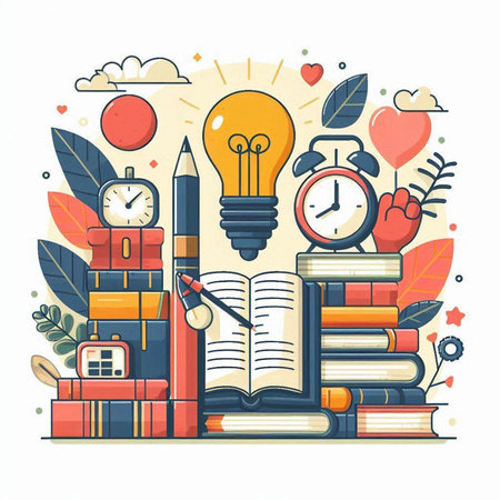 Flat design vector illustration concept of education, learning, back to school.のイラスト素材