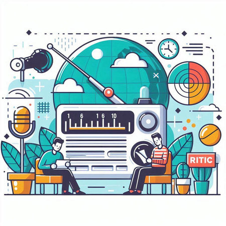 Radio station. Radio broadcasting. Vector illustration in flat design style.のイラスト素材