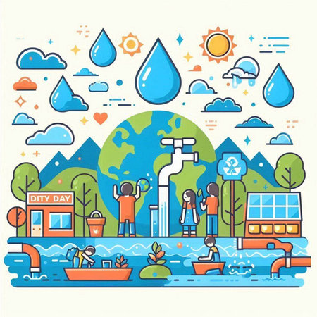 Save water concept, save planet, environment protection, vector illustration.のイラスト素材
