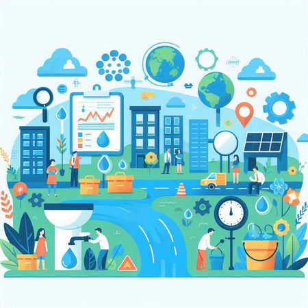 Flat design modern vector illustration concept of smart city, green energy, eco friendly lifestyle.のイラスト素材