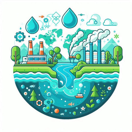 Ecology concept. Vector illustration in flat style. Environmental pollution.のイラスト素材