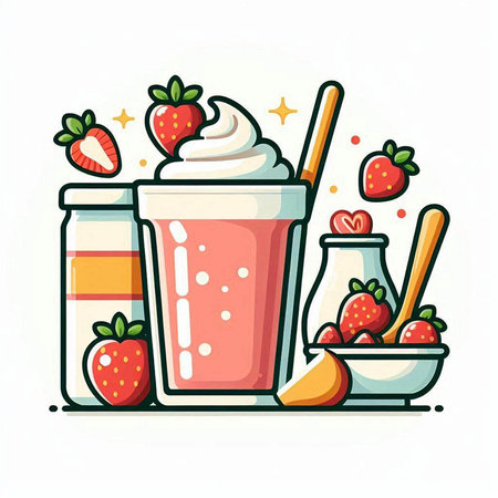 Strawberry smoothie and yogurt in a glass. Vector illustration.のイラスト素材