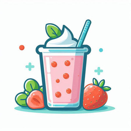 Strawberry smoothie in a glass with a straw. Vector illustration.のイラスト素材