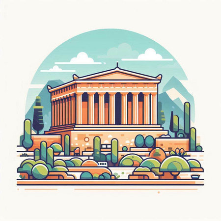 Ancient Greek temple in Athens, Greece. Vector illustration in flat styleのイラスト素材