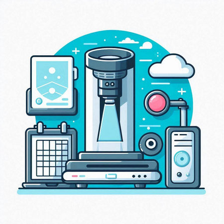 Vector illustration of modern flat design concept of cloud computing technology. Smartphone, laptop, computer, mobile phone, tablet, smart speaker, headphones and other electronic devices.のイラスト素材