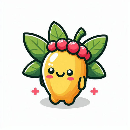 Mango fruit character cartoon vector illustration. Mango fruit mascot.のイラスト素材