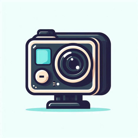 Retro camera icon. Vector illustration in cartoon style on blue background.のイラスト素材