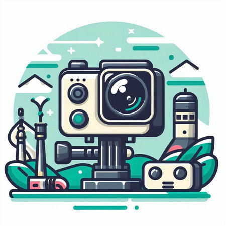 Vector illustration of a retro camera on a white background. Flat style.のイラスト素材